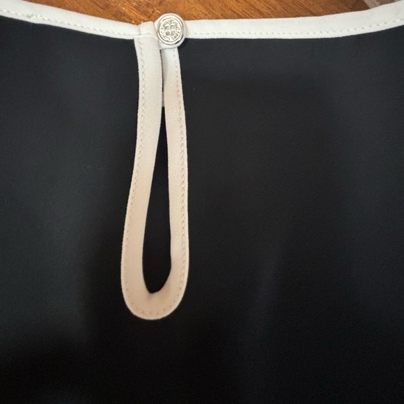 Calvin Klein Sleeveless Blouse, Black w/ White Trim, branded buttons - Picture 6 of 9